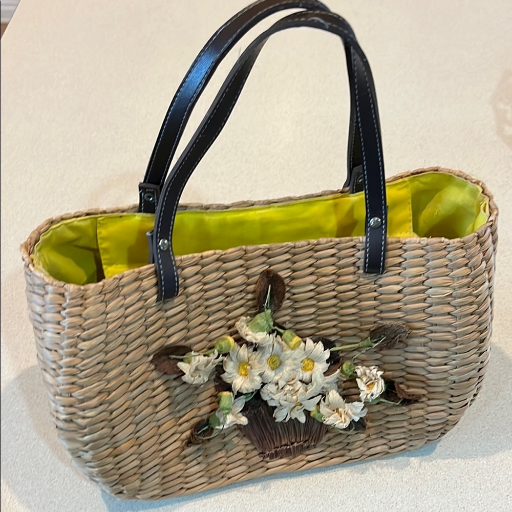Esprit vintage Floral Embellished Tan Woven Bag